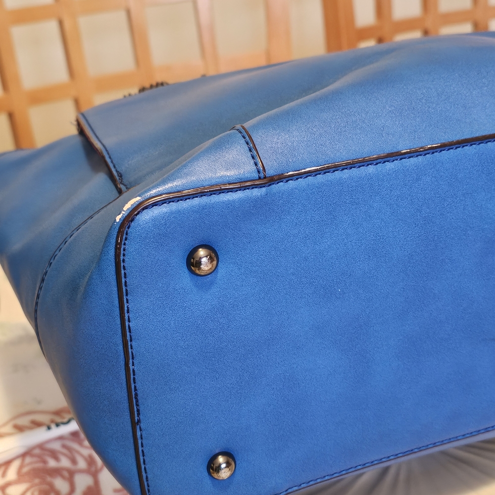Prada Blue Studded Leather Tote - Picture 5 of 14